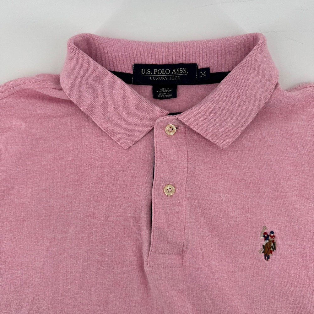 U.S. Polo Assn Polo Shirt Mens Med Pink‎ Heather Luxury Feel Preppy Casual S/S